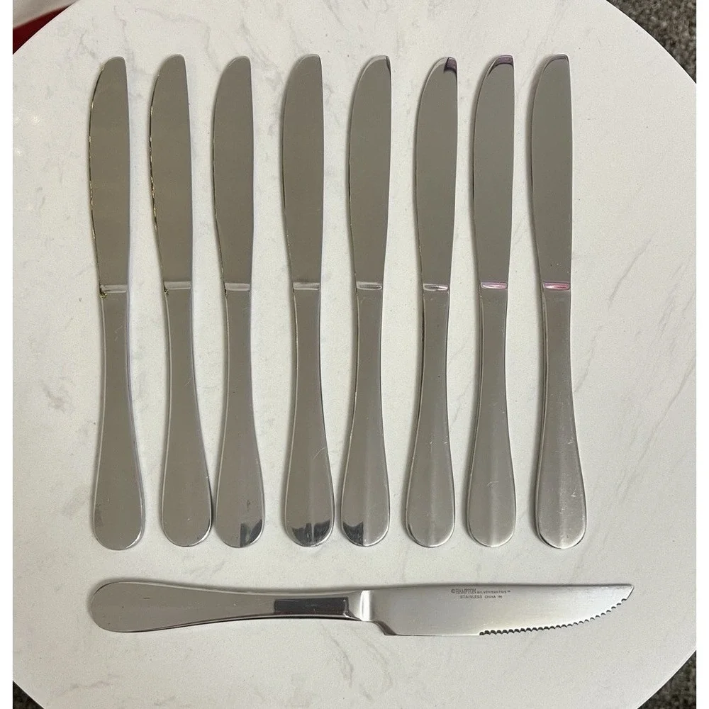 Hampton Silversmiths LEXINGTON MIRROR Stainless 8 Dinner Knives‎ 1 Steak Knife